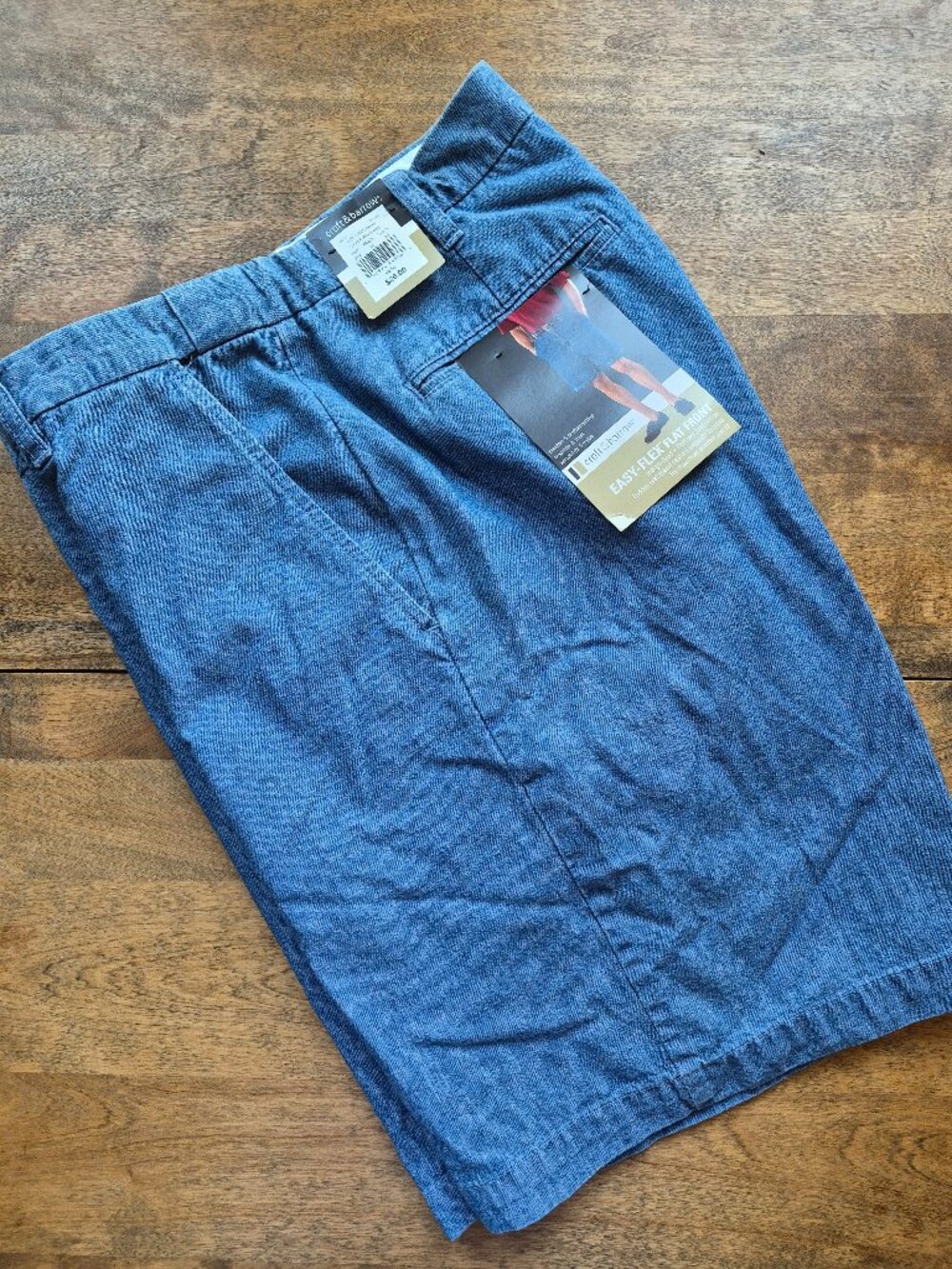 Croft Barrow Mens Shorts 36/7 Denim Chambray Easy-Flex Waist Flat Front Walking